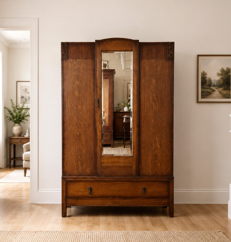 Antique oak mirrored - mirrored, wardrobe